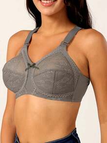 2 件女士全覆盖蕾丝文胸，性感无钢圈透气薄垫文胸，支撑大胸围 - 彩色 - 查看 5