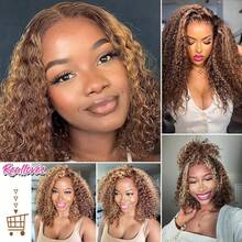ownvmor Curly Bob Wig Human Hair Deep Wave 13x4 HD Lace Front Wigs For Black Women Human Hair Pre Plucked Wear And Go Glueless Short Wet And Wavy Ombre Honey Blonde Highlight Color 4/27 14 Inch - Điểm nổi bật ngày 27/4 - Xem 3