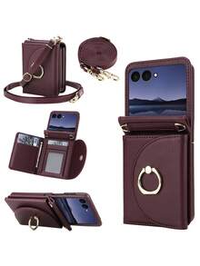 Ốp lưng kiêm ví đeo chéo AWQUER bằng da PU giả, phù hợp với Galaxy Z Flip 7 6 5 4 3 5G, có khe đựng thẻ, túi đựng điện thoại kèm vòng đeo tay, phù hợp với Galaxy ZFlip7 ZFlip6 ZFlip5 ZFlip4 ZFlip3, có chân đế, chống RFID. - Màu Đỏ Sâu - Xem 2