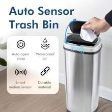 60-Liter Auto Sensor Trash Bin - Wave Your Hand For Auto Open/Close Waterproof Lid Optional Manual Operation Touch To Open/Close Battery Operated With Low Power Alarm - Black - View 2