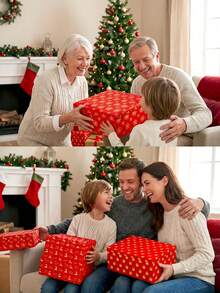 Nuovo set di scatole regalo natalizie rettangolari da 10 pezzi, confezione in carta patinata, stampa di Babbo Natale, fiocchi di neve e renne.