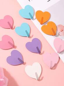 2pcs/5pcs-Piece Heart-Shaped Decorative Wall Hook, Jacket Hook, Stainless Steel Strong Adhesive Wall Hook Suitable For Home Kitchen, Bathroom, Office Wall Hanging, Coat Rack, Wardrobe Hook, Heart-Shaped Multifunctional Self-Adhesive Door Hook - Multicolor - View 5