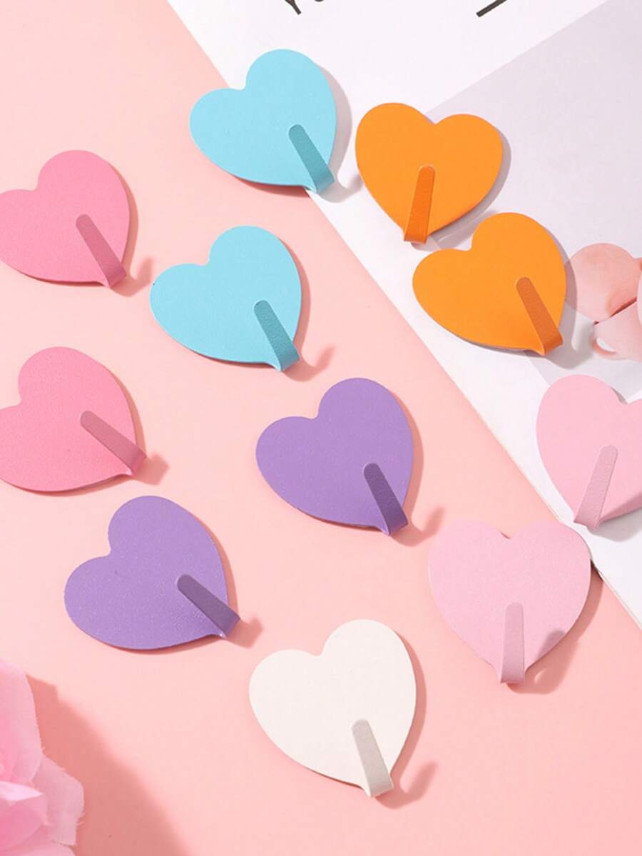 2pcs/5pcs-Piece Heart-Shaped Decorative Wall Hook, Jacket Hook, Stainless Steel Strong Adhesive Wall Hook Suitable For Home Kitchen, Bathroom, Office Wall Hanging, Coat Rack, Wardrobe Hook, Heart-Shaped Multifunctional Self-Adhesive Door Hook - Multicolor - View 1