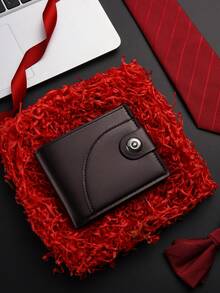 1个PU皮革男士钱包，磁扣对折钱包，男女通用卡包，日常通勤零钱包，时尚卡套，圣诞礼物 - 彩色 - 查看 15