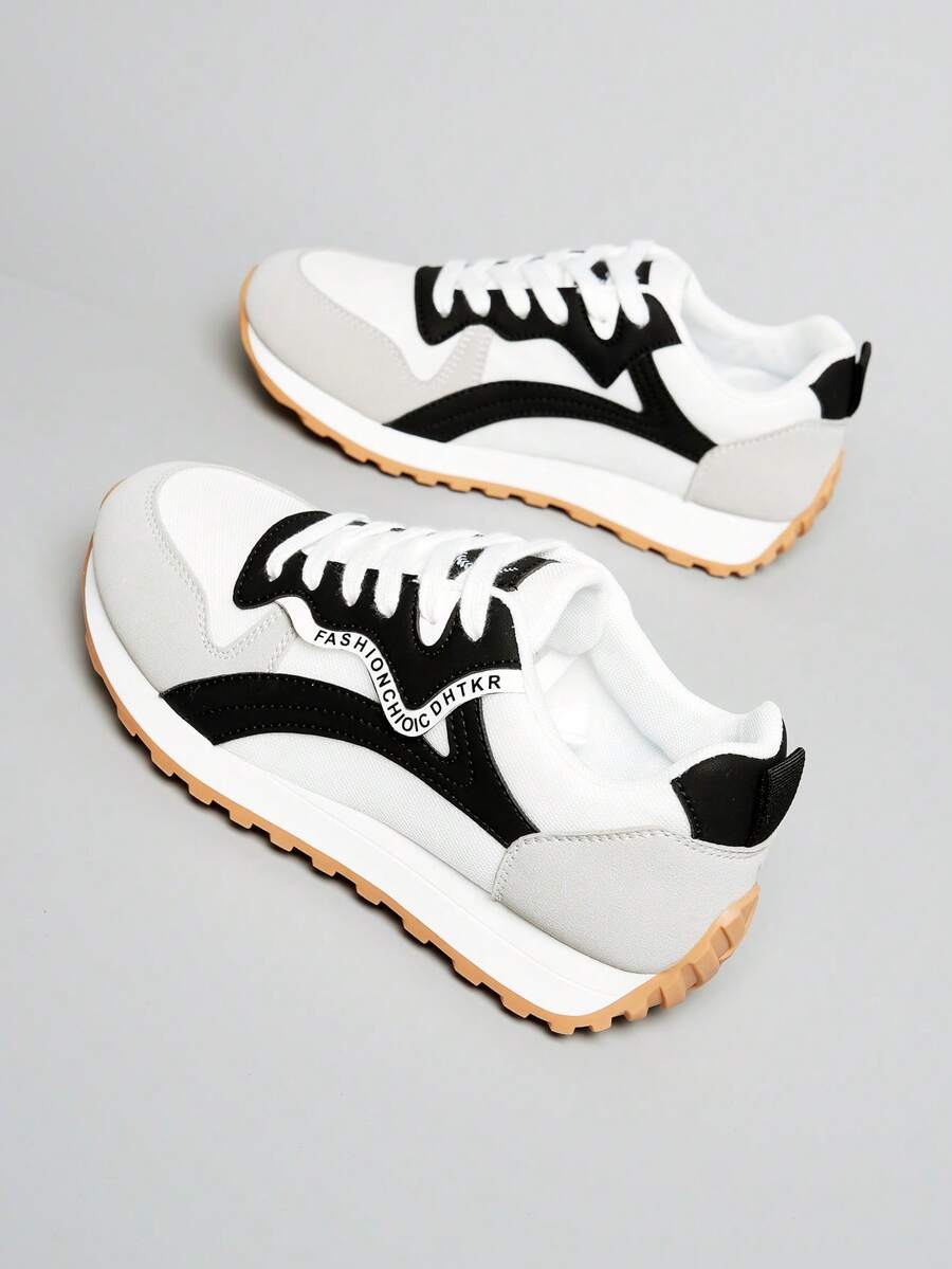 Women's Style Sneakers, Thick Sole Casual White Shoes, New Versatile Comfortable Lightweight Breathable Shoes - White Black - View 1