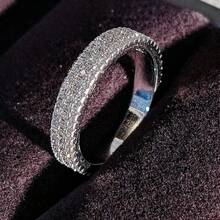 1Pc Delicate Women's Fashion 925 Silver Plated Zirconia Wedding Heart Ring Wedding Band Anniversary Gift Party Valentine's Day Engagement Women Jewelry Size 4-11# - Silver - View 2
