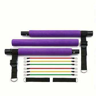 1 Set Adjustable 3-Section Pilates Stick, Yoga Fitness Resistance Band Training Rod, Back Workout Equipment