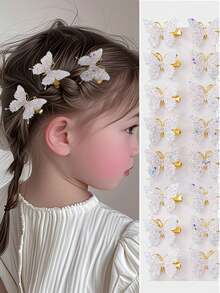 10pcs/Set Girls Metal Glitter Butterfly Hair Clips, Elegant Princess Style Hair Accessories, Suitable For Teens Daily Wear - Butterfly - View 2