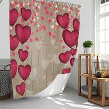 1pc/4pcs Classic Rose Heart Shaped Shower Curtain Set - Heart, Balloon, Rose, Teddy Bear Design - Fashionable Polyester Woven Valentine's Day Decor, Spring Decor, Bathroom Divider Curtain With 12 Hooks, Non-Slip Bath Mat, Toilet U-Shaped Mat, Toilet Lid Cover, Bathroom Set - Multicolor - View 22