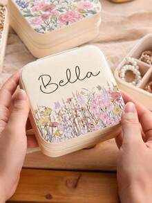 个性化姓名首饰盒，可定制经典长方形布衬旅行收纳盒，带拉链和隔层，多功能伴娘礼品盒 - 无需用电，首饰收纳 | 心形细节设计 | 布衬里，首饰盒，旅行收纳盒 - 彩色 - 查看 12