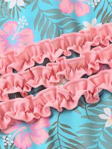 女婴热带植物印花插肩长袖泳衣 - 薄荷綠 - 查看 7