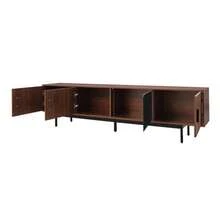 TV Unit, Low Sideboard With Carved Texture, TV Cabinet With LED Light Strip And Tempered Glass Door. - Brown - View 4