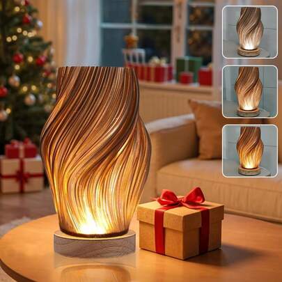 1 pieza Lámpara de mesa minimalista moderna 3D con base de madera para iluminación ambiental en la sala de estar. Cuenta con brillo y temperatura de color ajustables, lo que la convierte en una opción ideal para comedores, cafés y oficinas en el hogar