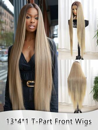 13X4X1 T-Part Lace Extra Long Wig Straightening Ladies' Elegant With No Bangs,40Inch Multi Color High-Temperature Fiber,Elatic Mash Cap Natural Appearance Heat-Resistant Adapt To Various Skin Tones Gifts For Women Christmas Decorations Christmas Gifts