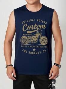 Men's Summer Vintage Motorcycle Graphic Tank Top, Los Angeles Street Fashion - Navy Blue - View 3