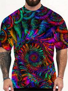 Men'S Plus Size-Shirt - Bold Floral-Like 3D Digital Print Tee In Purple/Blue/Pink/Orange/Red/Teal/ - Regular Fit Casual Shirt Everyday & Formal Outfits - Lightweight Summer Top Big & Tall Men, Comfortable Clothing, Vibrant Pattern Shirt, Durable Fabric, Outdoor Apparel, Design, Breathable Material, Short Sleeve Tee, Fashion Enthusiasts - 混合色 - 查看 4