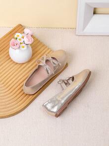 Sepatu Flat Anak Perempuan dengan Pita, Cocok untuk Musim Semi dan Musim Gugur - Emas - View 3