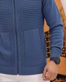 Men's Knit Jacket With Zipper, Men's Coat, Men's Winter Jacket - Jeans Blue - View 3