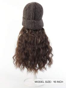 合成纤维针织帽假发，长款波浪卷发灰色假发，带合成纤维发片，适合女性和女孩冬季佩戴 - 冷棕色/棕色/黑色 - 彩色 - 查看 4