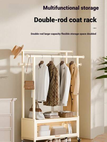 1 stuk kledinghanger met dubbele stang, kledingrek op wieltjes, draagbaar kledingrek voor slaapkamer, woonkamer, kledingwinkel