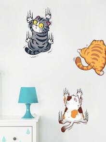 1 pieza Calcomanías de gato - Estilo clásico Decoración de pared autoadhesiva extraíble, Tema animal con ilustraciones de gatos juguetones, Perfecto para puertas y decoración del hogar, Decoración de gato