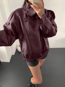 Jachetă casual pentru femei, culoare solidă, cu buzunar frontal și nasturi, haină ușoară cu detalii la buzunare, potrivită pentru toamnă/iarnă