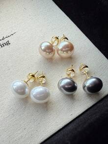 3 Pairs Elegant Retro Minimalist Chic Vintage Muffin Round Faux Pearl Earrings Set, Delicate High-End Versatile Earrings Suitable For Women's Daily And Holiday Wear - Multicolor - View 6