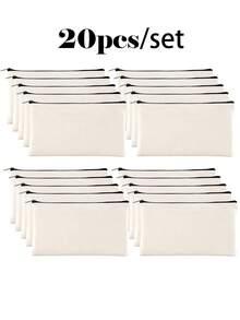 5/10/20/50 Blank Canvas Zipper Bags For DIY Crafts, Canvas Makeup Bags, Small Pencil Boxes, Loose Canvas Cosmetic Bags, Zippers, Multi-Purpose Travel Bags (8.3 * 5 Inches) - Beige - View 14