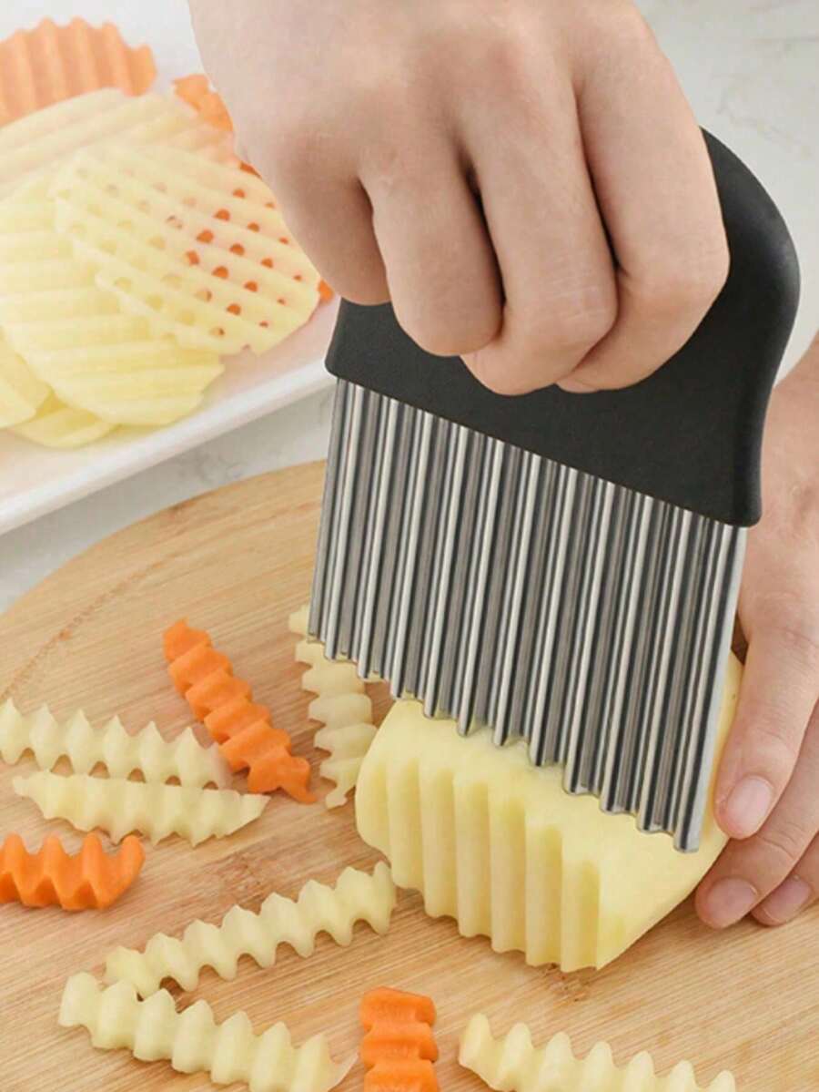 1把不锈钢波浪形切片刀，波浪形刀刃，无需用电，厨房工具，适用于切薯条、土豆、水果、蔬菜、沙拉、胡萝卜等。 - 金属波浪形切片刀 - 彩色 - 查看 1