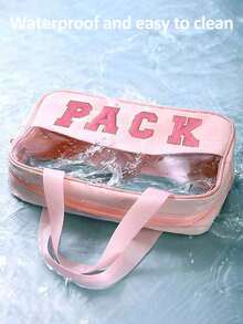 Transparent PU/PVC Toiletry Bag,Waterproof Travel Toiletry Bag,DIY Letter Design Cosmetic Bag, Zipper Waterproof Makeup Storage Bag,Cosmetic Organizer Bag, Portable Cosmetic Travel Bag,With Handy Handle,For Travel Toiletries Accessories,Travel Essentials, Cruise Essentials - Multicolor - View 7