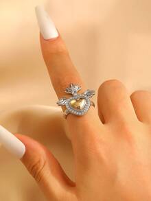 3pcs ,Fashion Creative Unique Copper Rhinestone-Embedded Wing Heart Crown ,Rings For Women, Adjustable Open Ring Set, Ideal For Daily Casual Valentine's Day, Vacation, Festival Wear, Gifts For Women, Jewelry Women, Best Friend Gifts Women - Gold and Silver - View 7