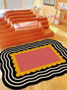 1pc Asymmetrical Black White Striped Red Rectangle Pattern Area Rug, Decorative Rug, Bedroom Decor, Small Rug, Carpet, Home Decor, Living Room Rug, Living Room Small Rug, Bedroom Rug, Living Room Home Decor, Outdoor Rug, Washable Rug - Multicolor - View 2