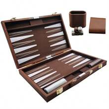 18" Premium Leather Backgammon Set Classic Board Game For Adults - Brown - View 5