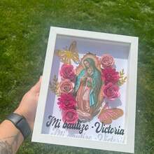 Shadow Box - Our Lady Of Guadalupe Decor Flower Frame Glass Photo - 棕色 - 查看 5