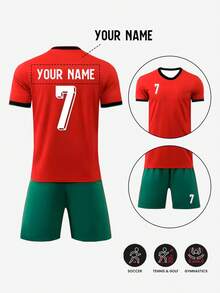 Maillot de football d'équipe nationale personnalisé avec nom Tooth, maillot extérieur #7, ensemble uniforme de football pour jeunes, Top col rond en polyester et short pour l'entraînement des garçons - Rouge - Voir 4