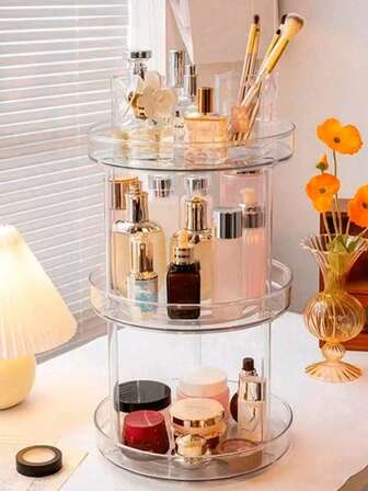 360° Rotating 1/2/3 Tiers Slouchy Susan Storage Rack - Transparent Plastic Makeup And Skincare Organizer, Suitable For Bathroom Vanity, Cabinets And Dressing Tables, Desktop Storage And Decoration, Beauty Display Shelf, Bathroom Accessories, Transparent Cosmetic Organizer, Home Decor, Room Decor, Multi-Functional Storage Rack, Mother's Day, Father's Day, Wedding Season, Gifts For Friends Bathroom Decor Fall Decor Makeup Organizer Back To School