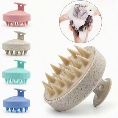 1Pc Scalp Revival Hair Wash Massage Brush,Deep Clean & Tension Relief,Wheat Straw Handle & Soft Silicone,Palm-Sized & Portable,Christmas Gift