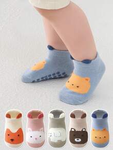 5 Pairs Cartoon Baby Non-Slip Floor Socks, All Season - Apricot - View 3