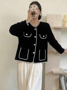 Women's Single-Breasted Knit Cardigan, Unique Soft Sweater Top, Autumn/Winter