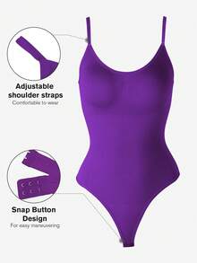 1件装女士无缝塑身连体衣，丁字裤底，瘦身塑形连体衣，收腹连体衣，塑身衣，束腰带 - 紫色 - 查看 11