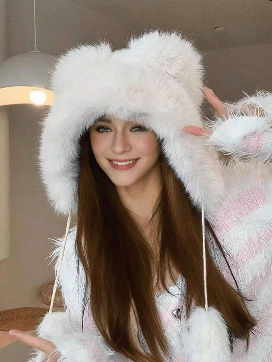 1pc Solid Color Women Knitted Hat, Cozy Cute Simple Design For Outdoor Wear In Autumn & Winter Valentine's Day Winter Outfits - 彩色 - 查看 1
