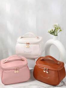 1pc Waterproof Travel Makeup Bag, Large Capacity PU Cosmetic Organizer Bag, Portable Travel Toiletry Bag, Multiple Colors Available, Can Store Cosmetics, Makeup Brushes, Toiletries, Couples Gift, Mom's Makeup Organizer, Bathroom Essentials, Back To School Essential