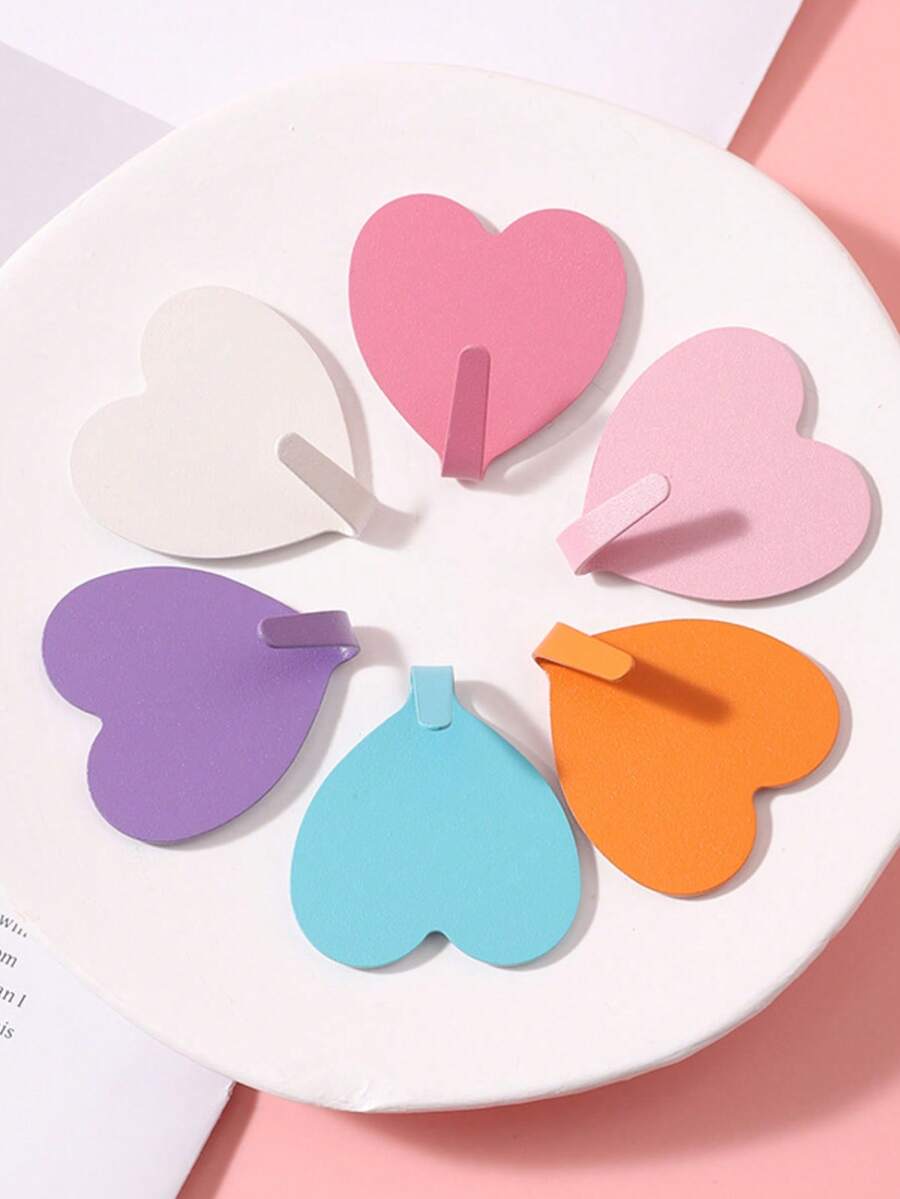 2pcs/5pcs-Piece Heart-Shaped Decorative Wall Hook, Jacket Hook, Stainless Steel Strong Adhesive Wall Hook Suitable For Home Kitchen, Bathroom, Office Wall Hanging, Coat Rack, Wardrobe Hook, Heart-Shaped Multifunctional Self-Adhesive Door Hook - Multicolor - View 1