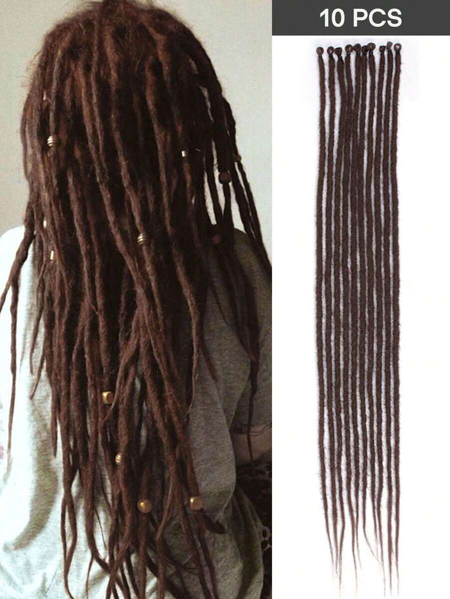 24 Inch Synthetic Dreadlock Extensions - 10 Strands Single Ended (SE) Crochet Dreads, 0.6cm Thin, Hippie Style For White Women - Chocolate Brown - View 1