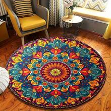 1pc Vibrant Floral Bohemian Pattern Round Area Rug, Suitable For Bedroom, Indoor And Outdoor Decor, Versatile Decorative Floor Mat, Carpet, Home Decor, Living Room Rug, Bedroom Rug, Washable - Multicolor - View 3