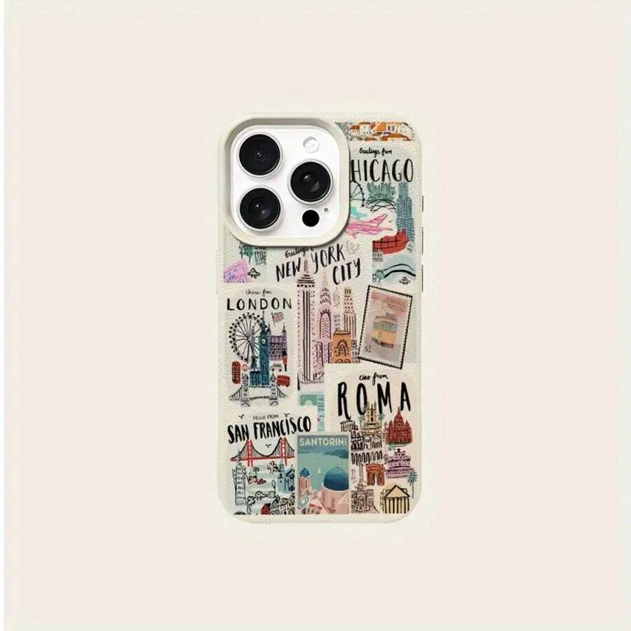 Funda TPU con Diseño de Collage de Arquitectura Escénica para iPhone 17/16 PRO MAX/14/16 PLUS/15/13P/12/11, Carcasa Protectora Anticaídas de Alta Estética, Funda Original con Gráficos. - Blanco - Ver 1