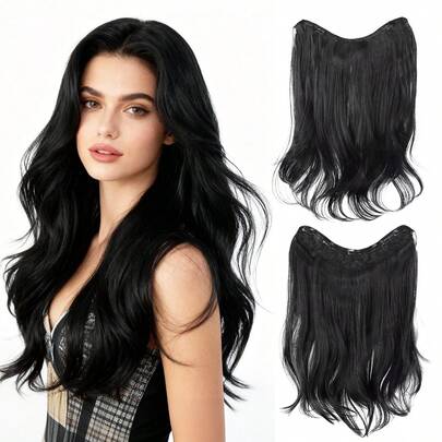 20 Inch Synthetic Clip-In Hair Extensions, Heat Resistant, Layered Curly Wig For Women, Black Brown, 5 Clips