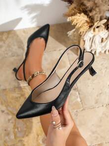 Elegant Solid Color High Heel Sandals For Women, Suitable For Wedding, Holiday, Party, School, Office, Outdoor - Black - View 2