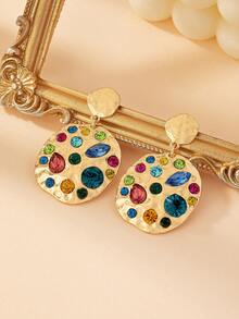 女士椭圆形水钻耳钉（1件装） - 金色 - 查看 1