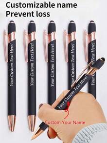 1-50pcs Customized Text/Logo Personalized Luxury Soft Touch Rose Gold Refined Custom Ballpoint Pen, Rubber Stylus Capacitive Ballpoint Pen, Ideal Gift For Children, Students, Teachers, Family And Friends - Black - View 10
